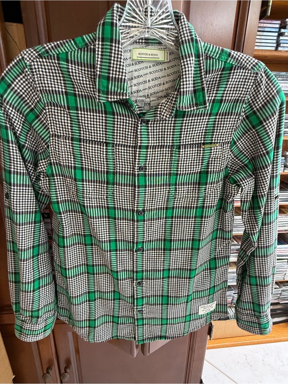 Scotch & Soda Green and Black Plaid Button-Down Shirt